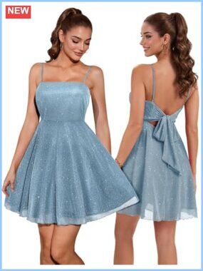 Sparkly Sequin Mini Homecoming Dress Bow Tie Back A-Line